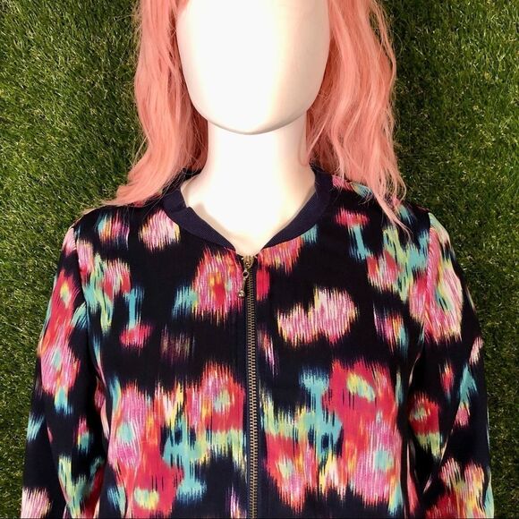 Lightweight Glitch Floral Bomber Zip Up Jacket - Picture 4 of 7